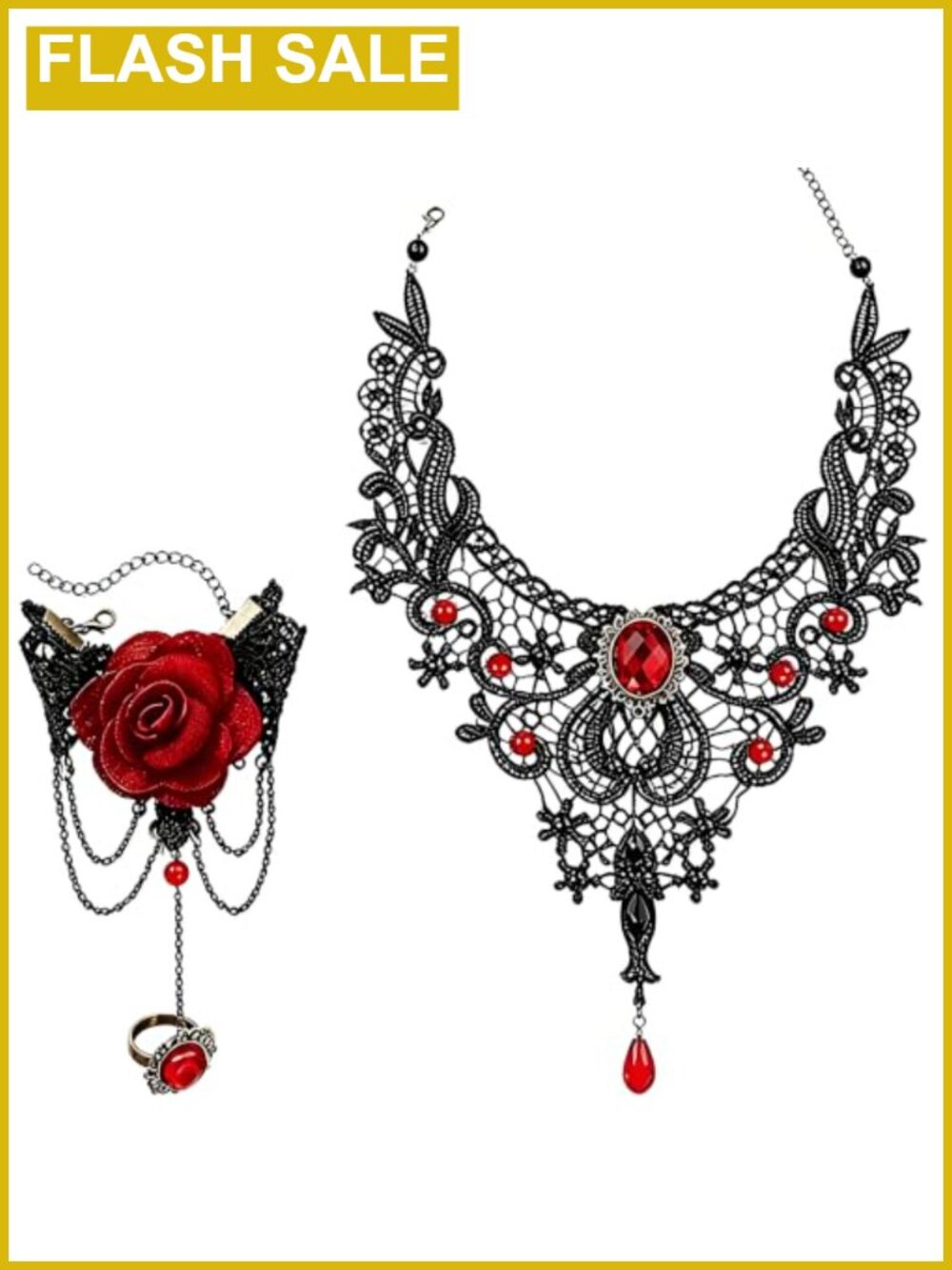 Gothic Lace Jewelry Set with Crystal Choker Halloween Costume Accessories